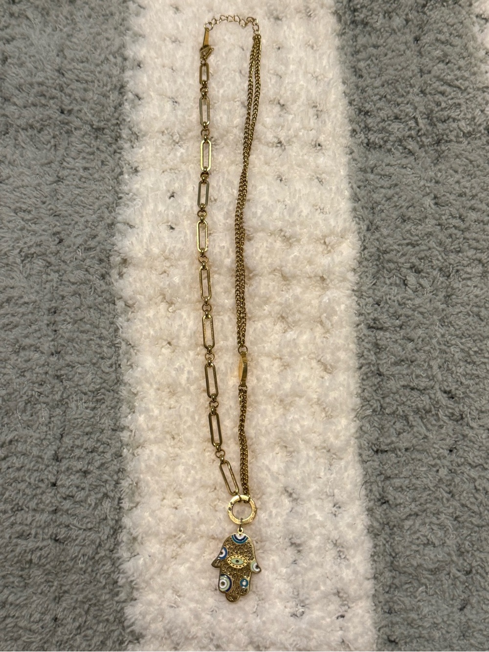 Gold Hamsa Pendant Necklace with Blue Accent